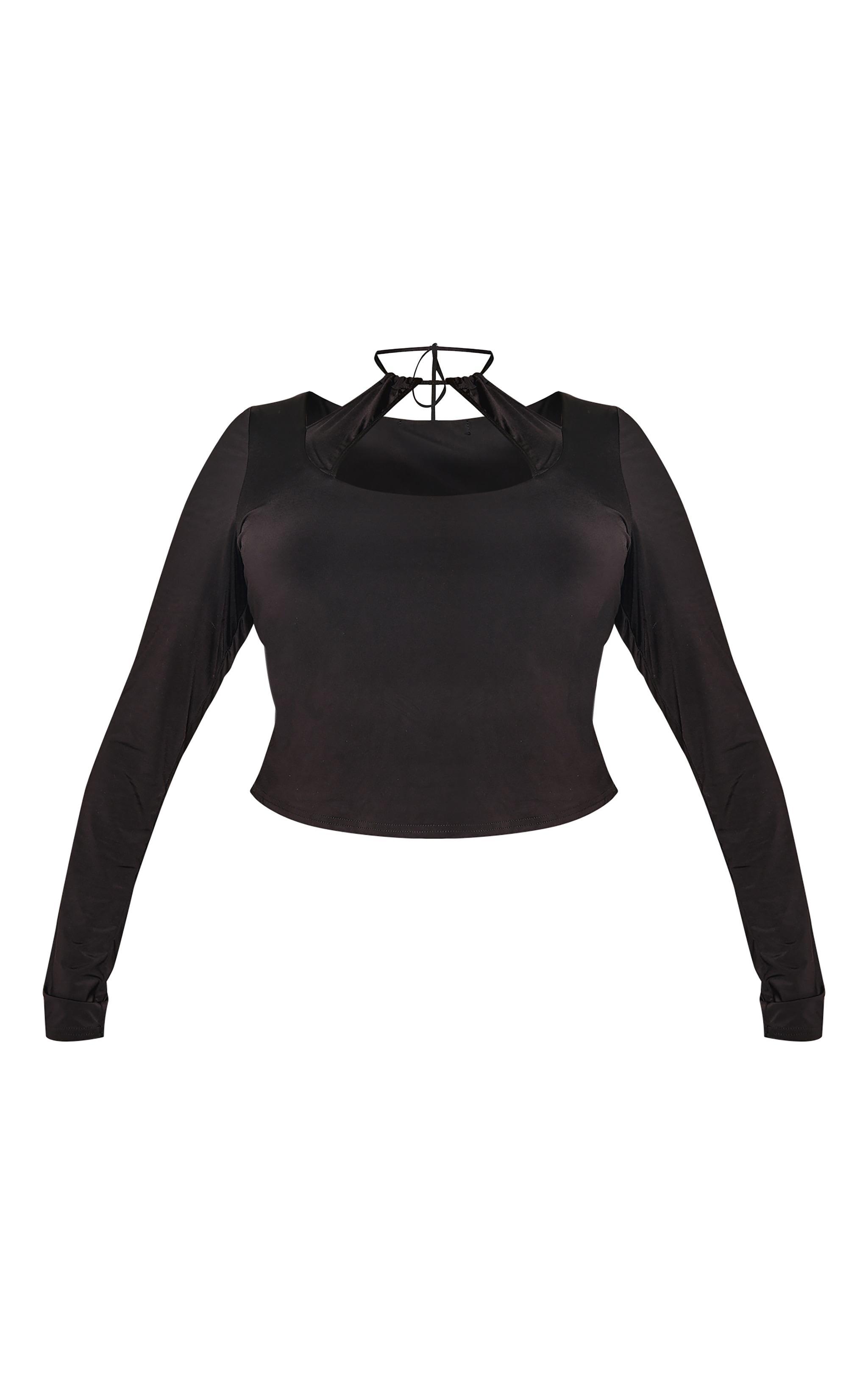 Plus Black Cut Out Long Sleeve Slinky Top Product Image