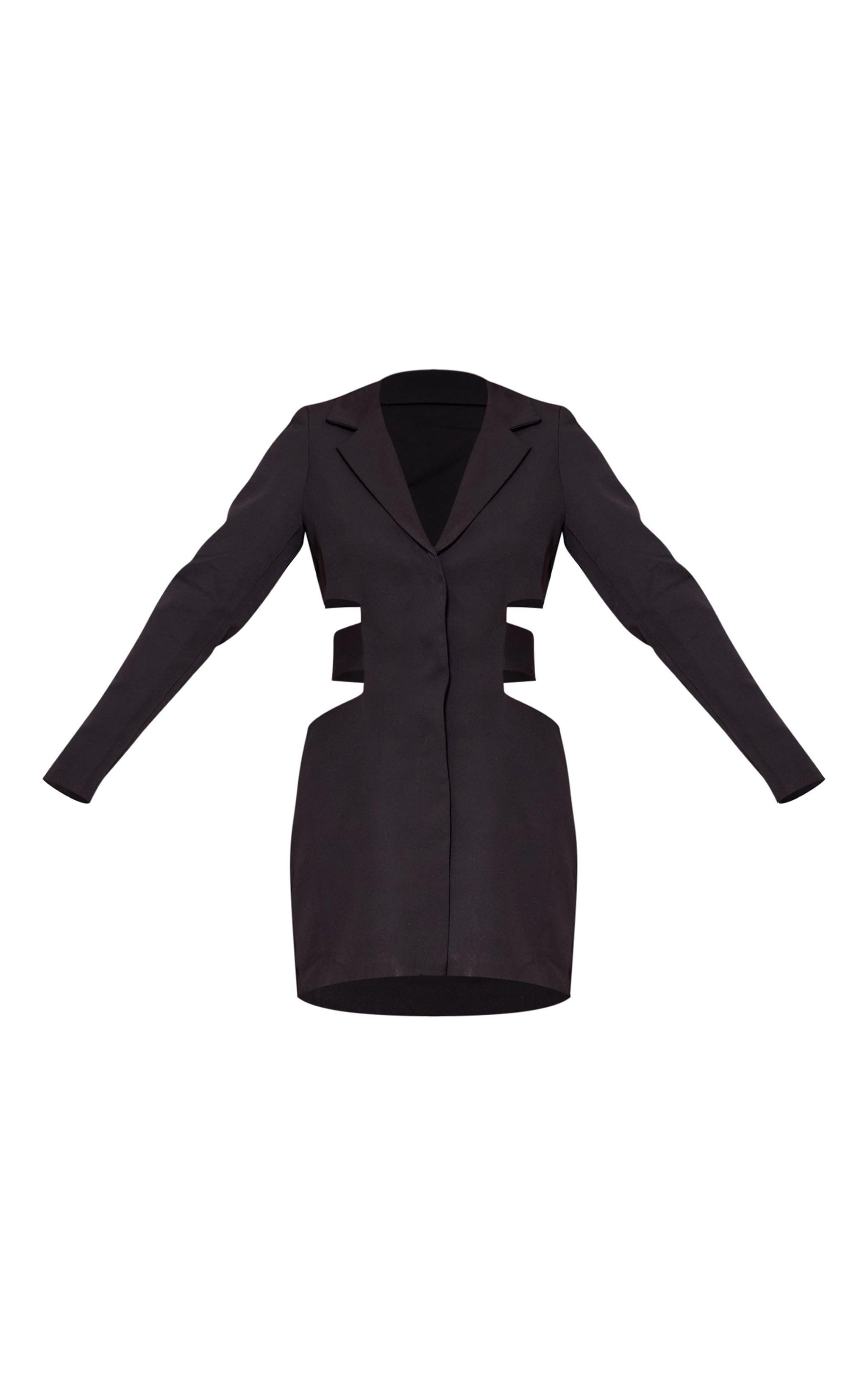 Black Woven Cut Out Tie Back Blazer Dress Product Image