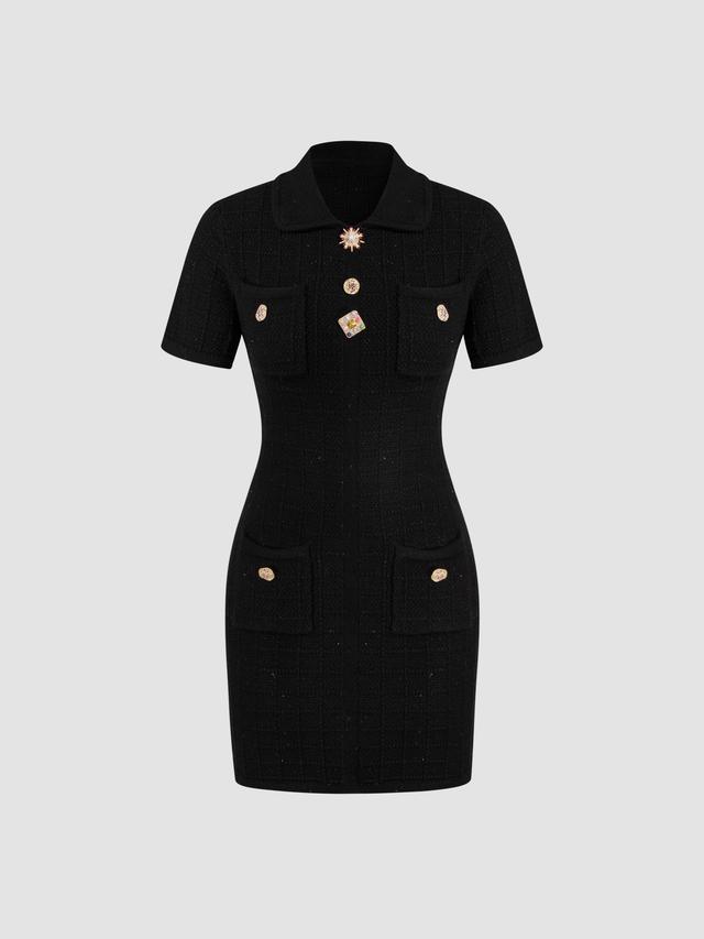 Tweed Collar Gem Button Mini Dress Product Image