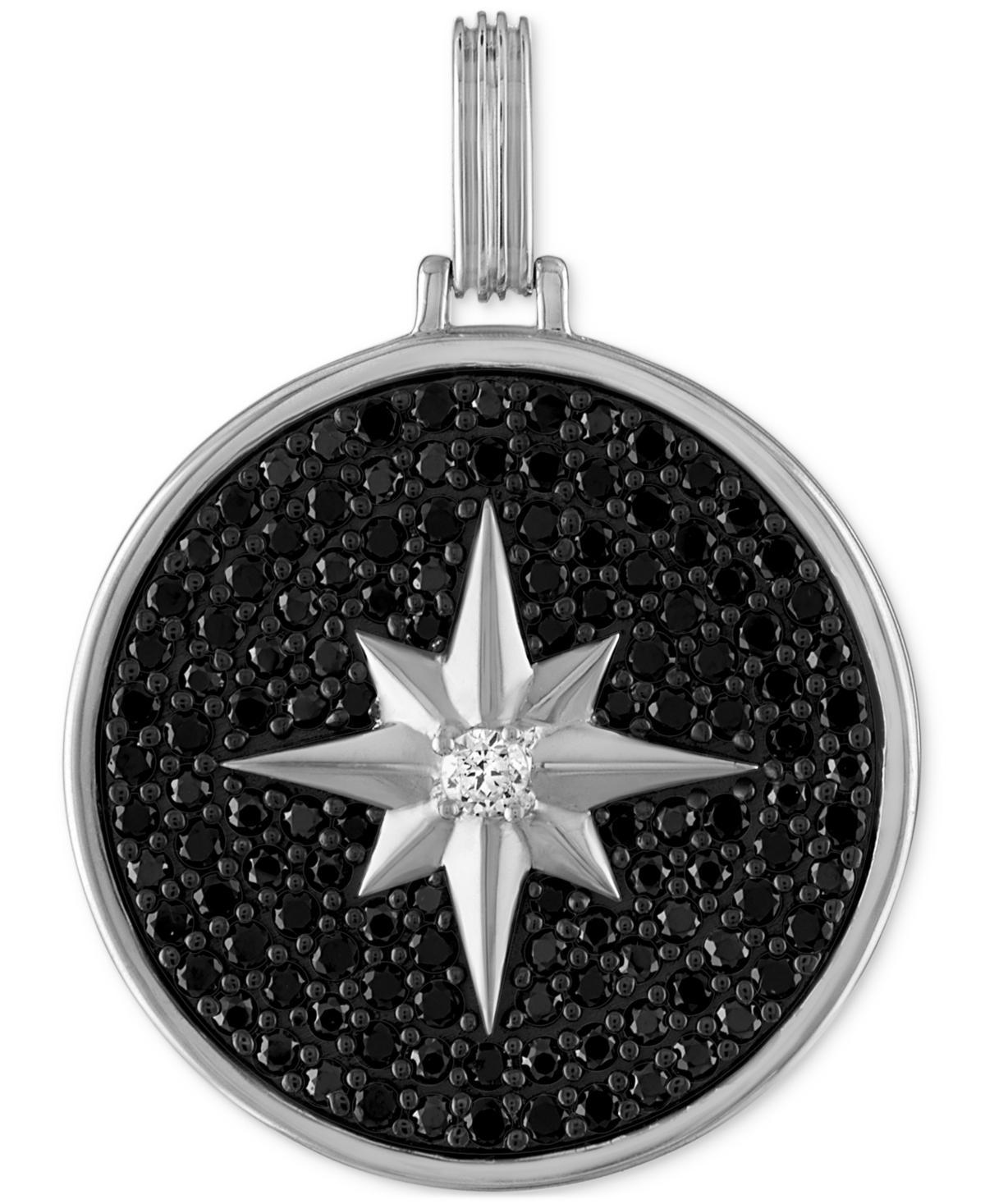 Esquire Mens Jewelry Black Spinel & Cubic Zirconia North Star Disc Pendant in Sterling Silver, Created for Macys Product Image