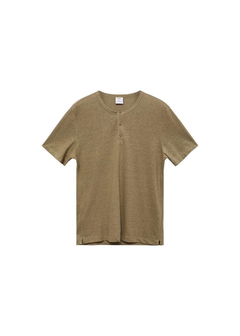 MANGO MAN - Slim-fit linen-blend t-shirt khakiMen Product Image