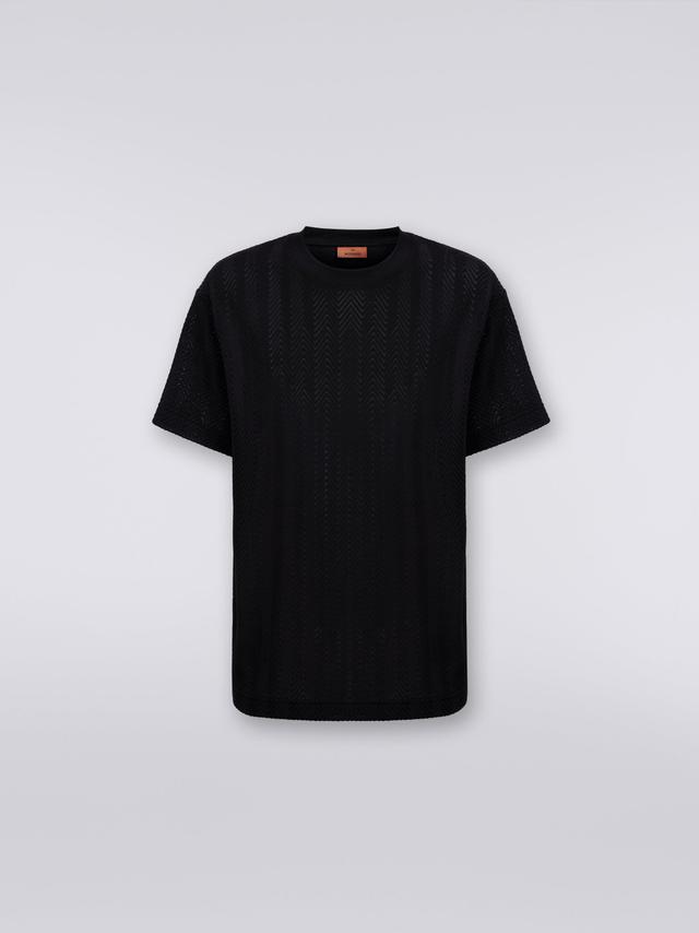 Crew-neck T-shirt in chevron viscose and cotton Product Image