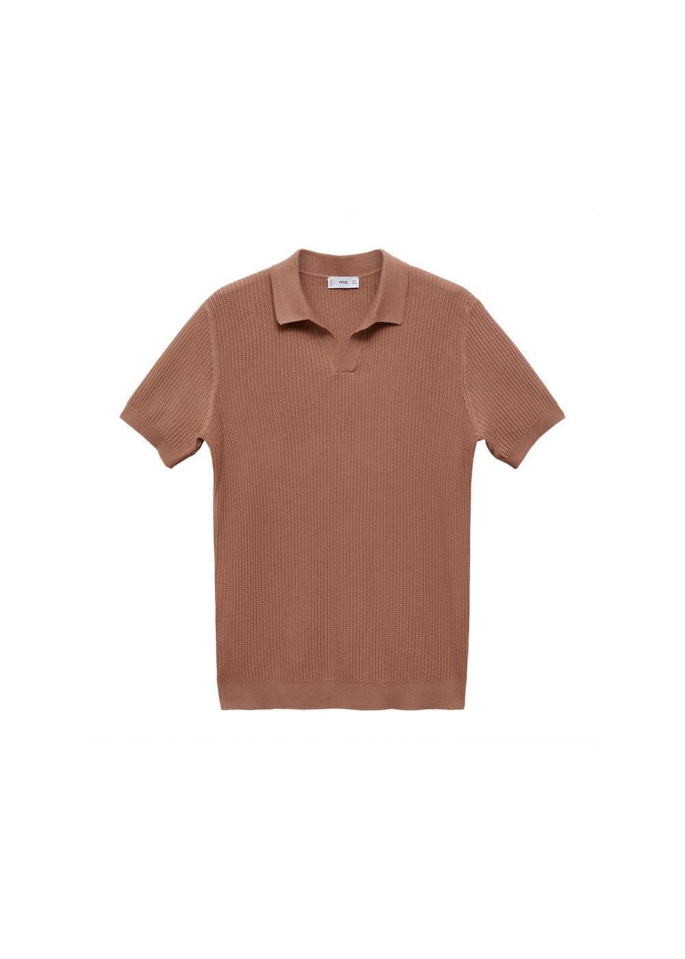 MANGO MAN - Ribbed cotton knitted polo shirt nudeMen Product Image