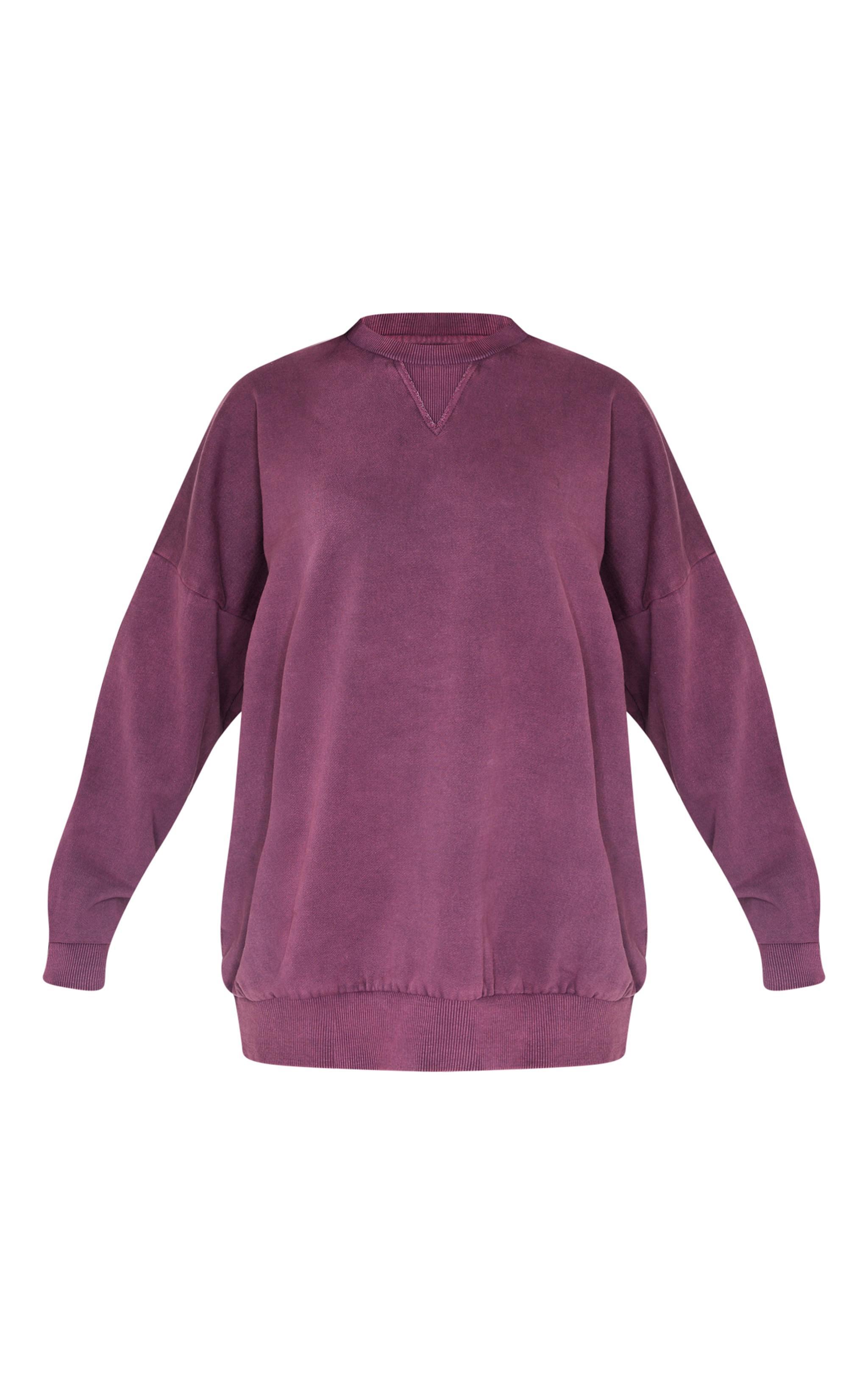 Burgundy Washed Slouchy Crew Neck Sweatshirt Product Image