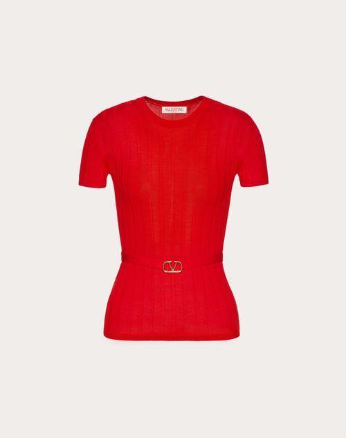 WOOL JUMPER WITH VLOGO SIGNATURE BELT DETAIL Product Image