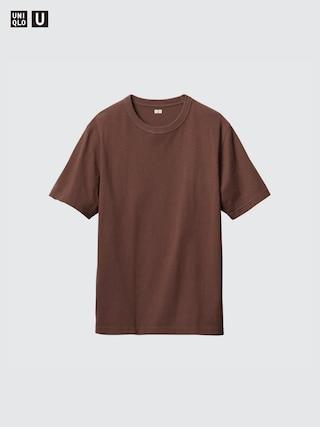 Mens Crew Neck T-Shirt Brown Large UNIQLO US Product Image