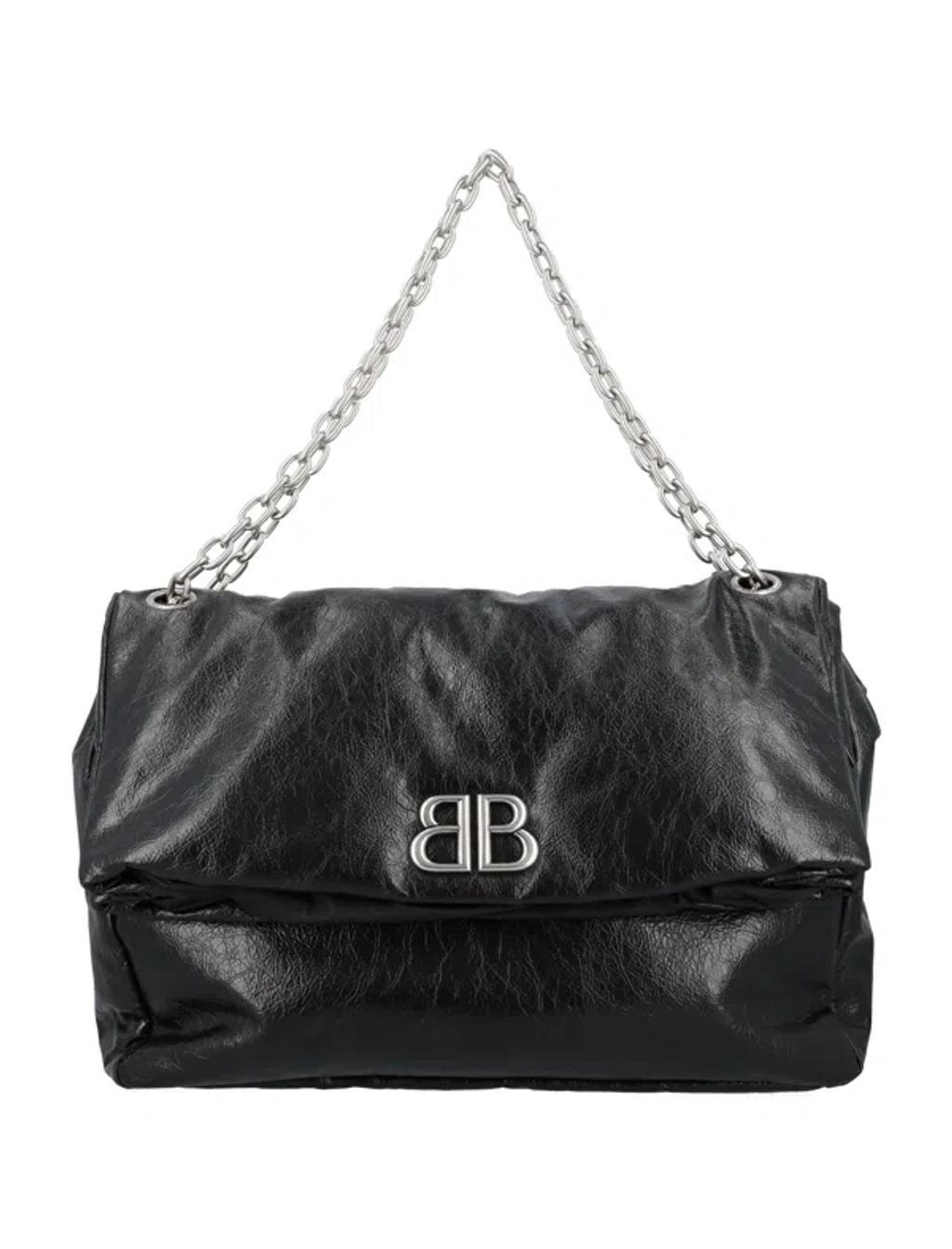 BALENCIAGA Monaco Medium Leather Shoulder Bag In Black Product Image