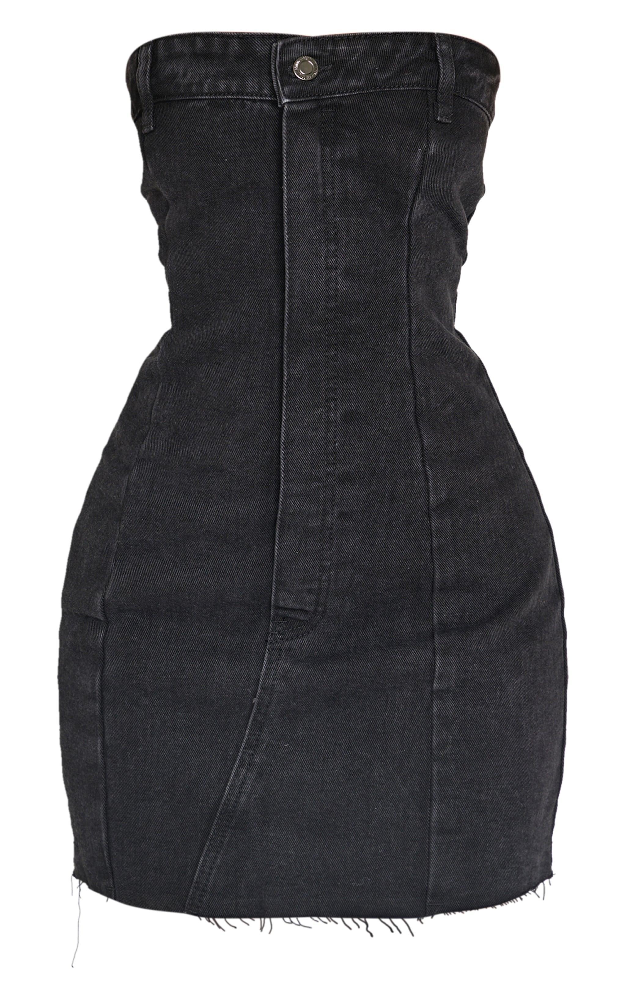 Petite Black Denim Bandeau Mini Dress Product Image