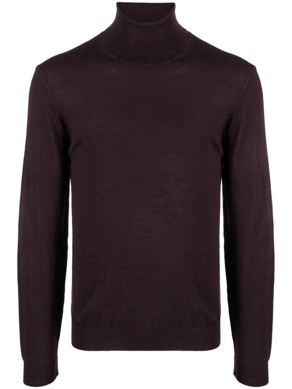 Roll-neck Virgin Wool Jumper In Purple Product Image