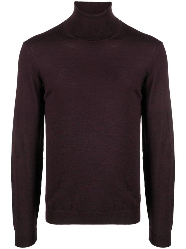 Roll-neck Virgin Wool Jumper In Purple Product Image