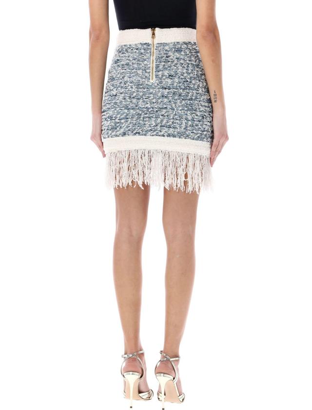 Fringed Tweed Miniskirt In Bleupblanc Product Image