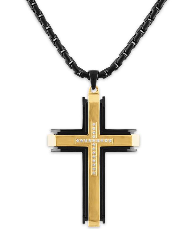 Mens Diamond (1/10 ct. t.w.) Cross Pendant 22 Chain with Black and Gold Tone Ion Plating - Stainless Steel Product Image