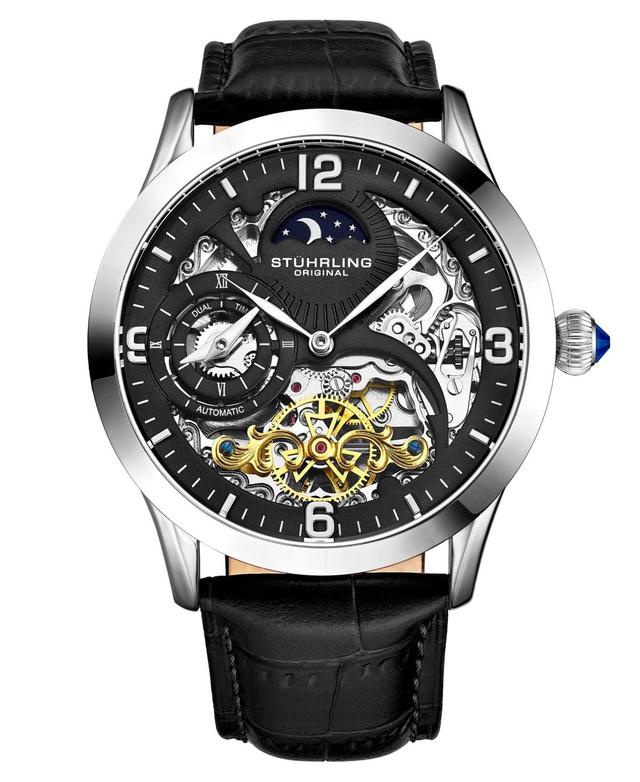 Stuhrling Mens Black Leather Strap Watch 45mm Product Image