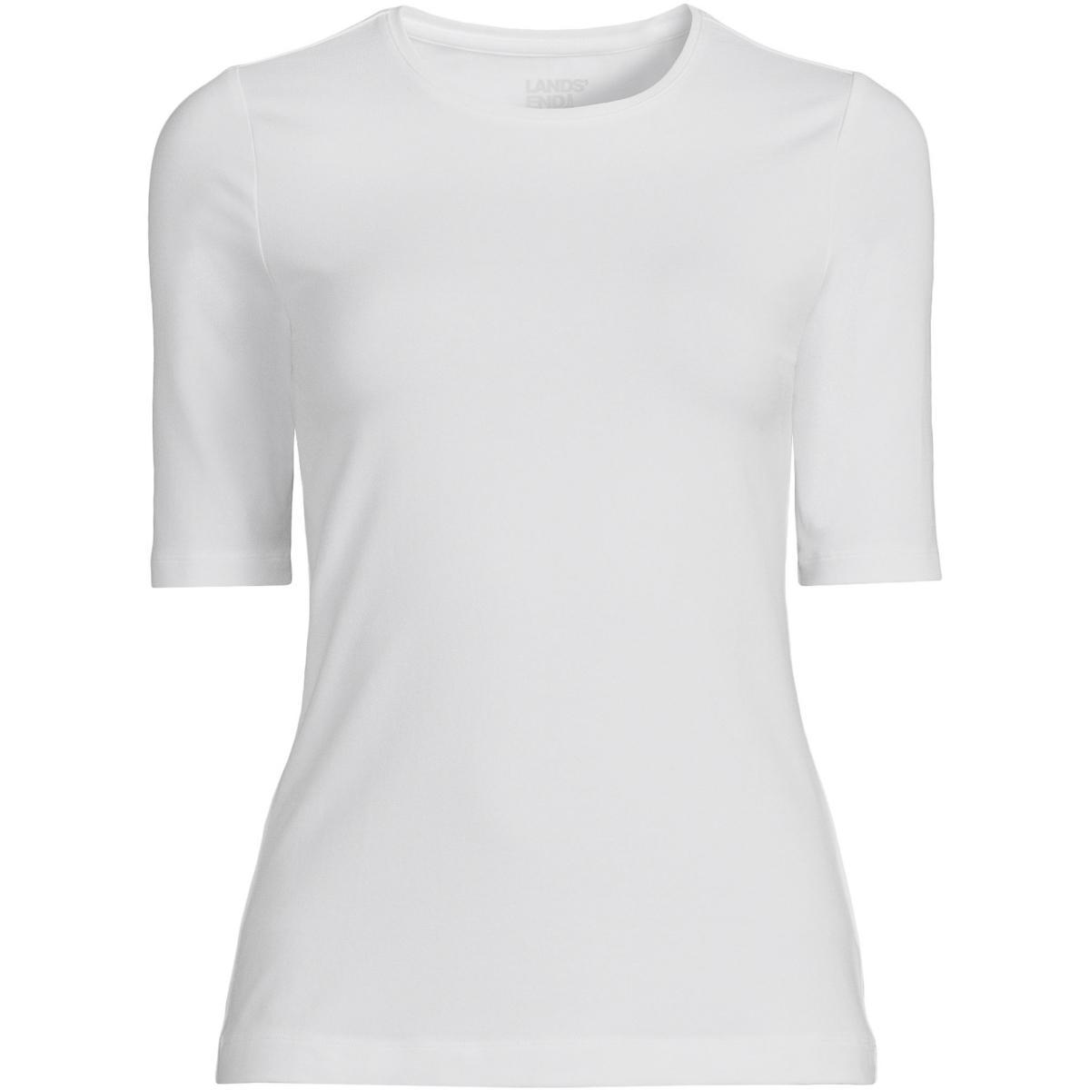 Petite Lands End Lightweight Cotton Modal Elbow Sleeve Crew Neck Tee, Womens Product Image