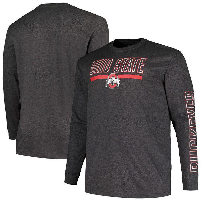 Mens Profile Heather Charcoal Ohio State Buckeyes Big and Tall Two-Hit Graphic Long Sleeve T-shirt Product Image