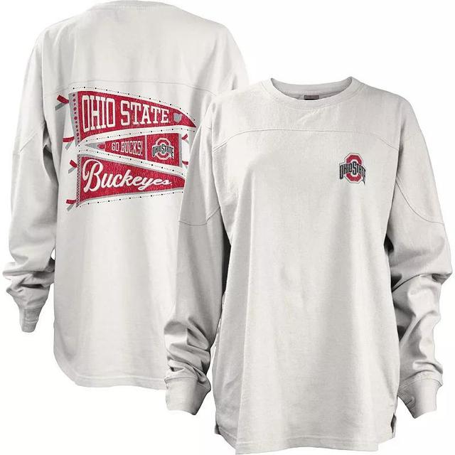 Womens Pressbox Ohio State Buckeyes Pennant Stack Oversized Long Sleeve T-Shirt Product Image