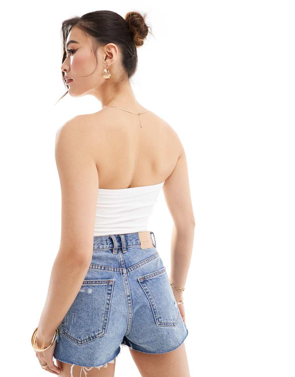 ASOS DESIGN bandeau crop top with twist bust in white Product Image