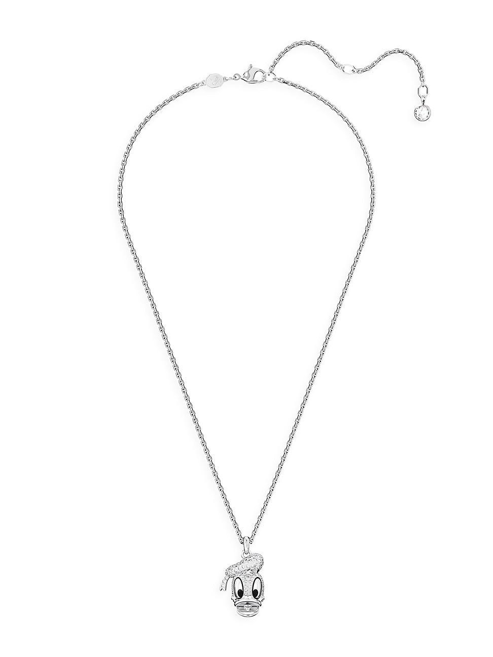 Womens Disney100 Rhodium-Plated & Swarovski Crystal Donald Duck Pendant Necklace Product Image