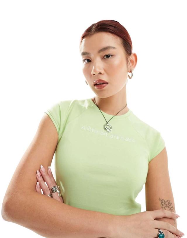 Noisy May embroidered slogan top in mint green Product Image