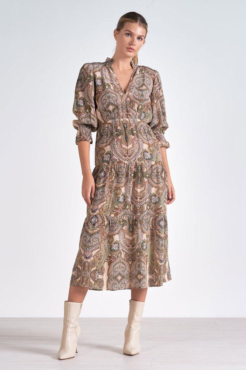 Paisley Midi Dress by Elan - Beige Paisley Product Image