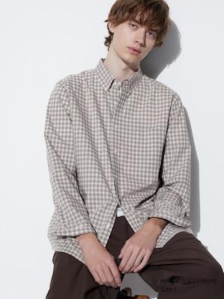 Mens Broadcloth Shirt Checked Khaki XL UNIQLO US Product Image