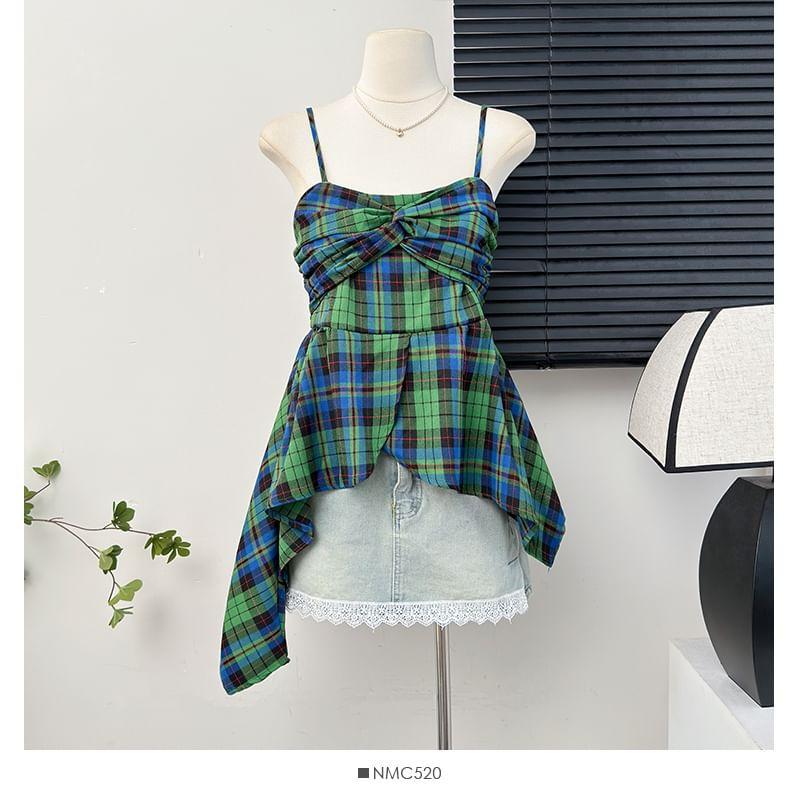 Plaid Knotted Peplum Top Product Image