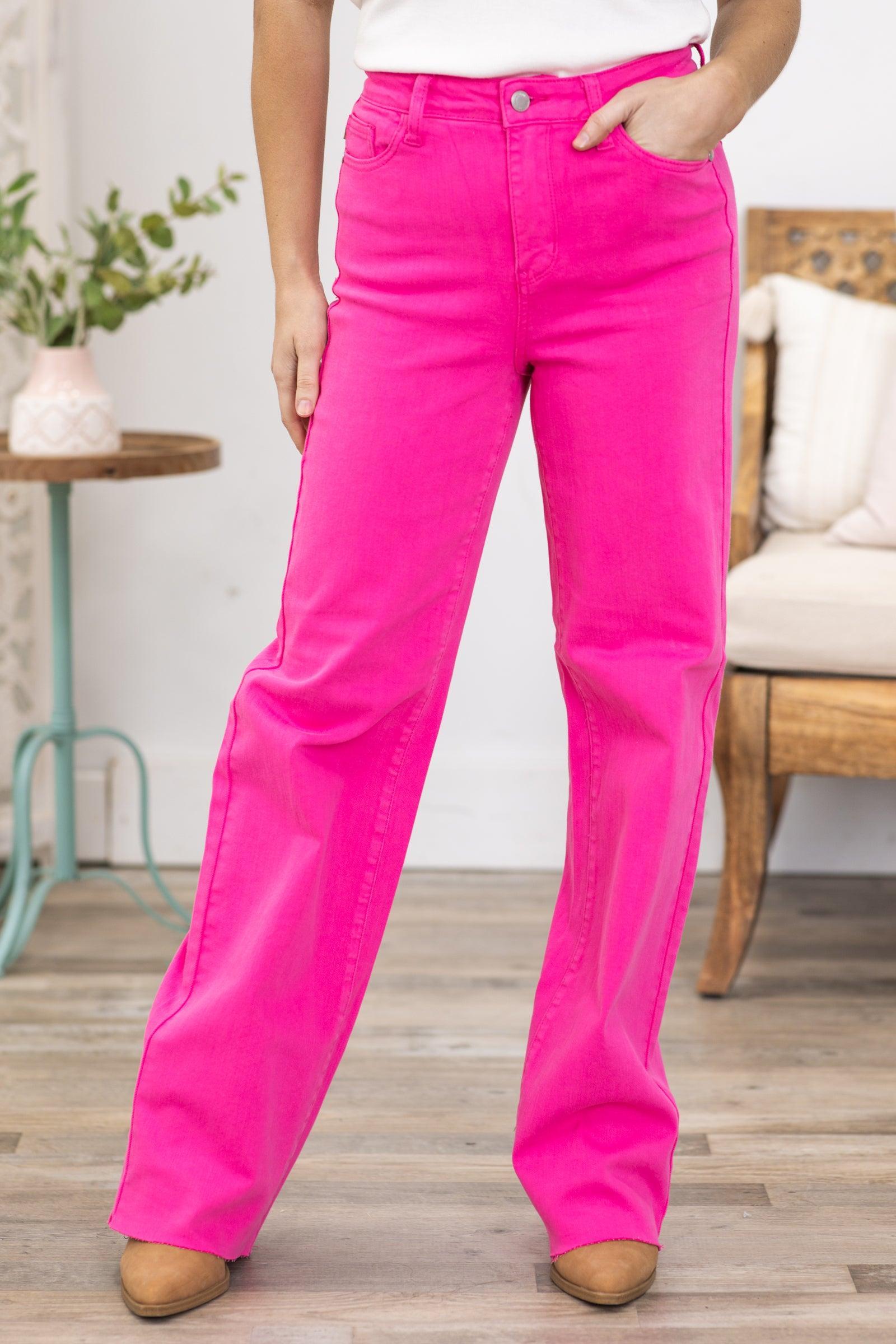 Judy Blue Garment Dyed Hot Pink Straight Jeans Product Image