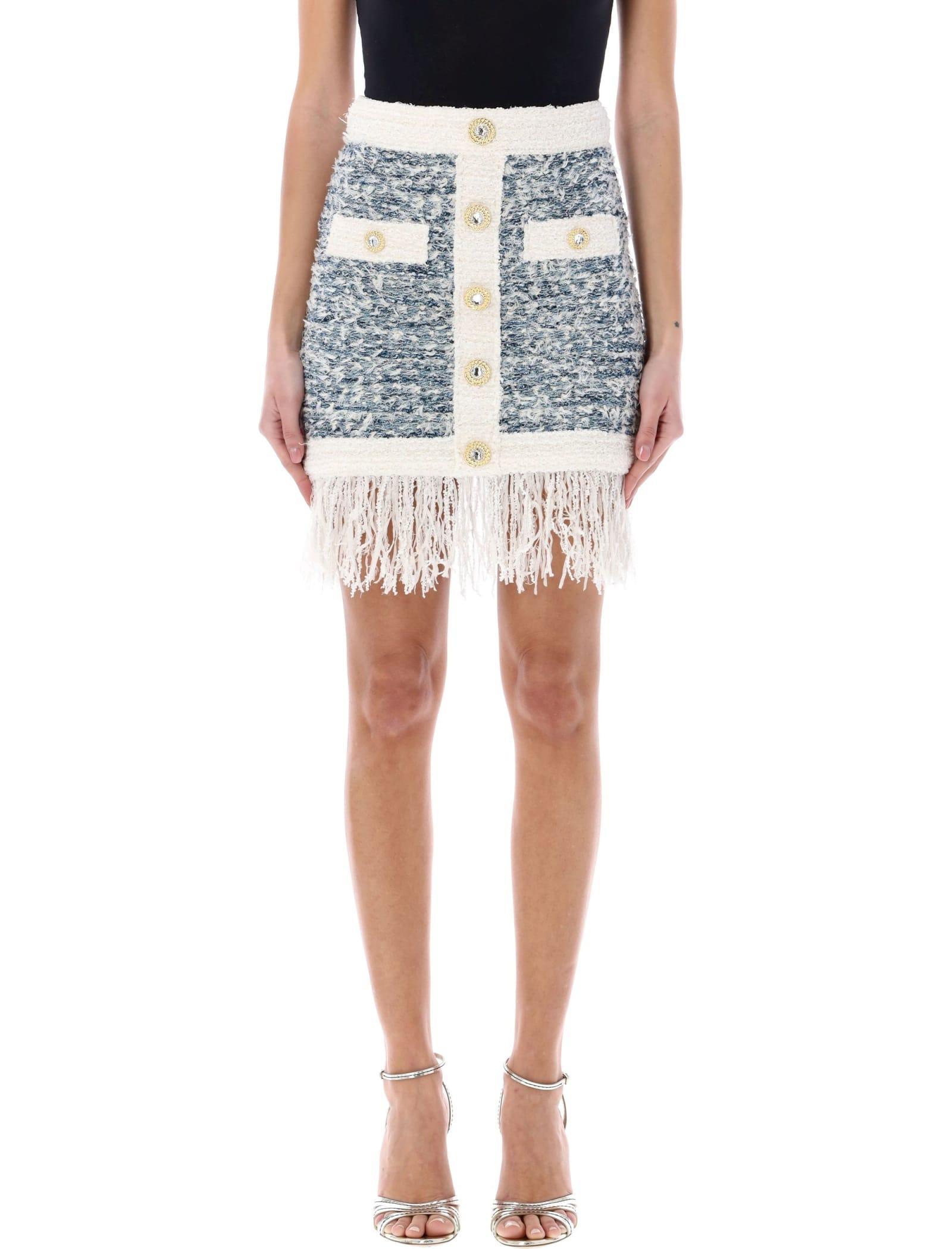 Fringed Tweed Miniskirt In Bleupblanc Product Image