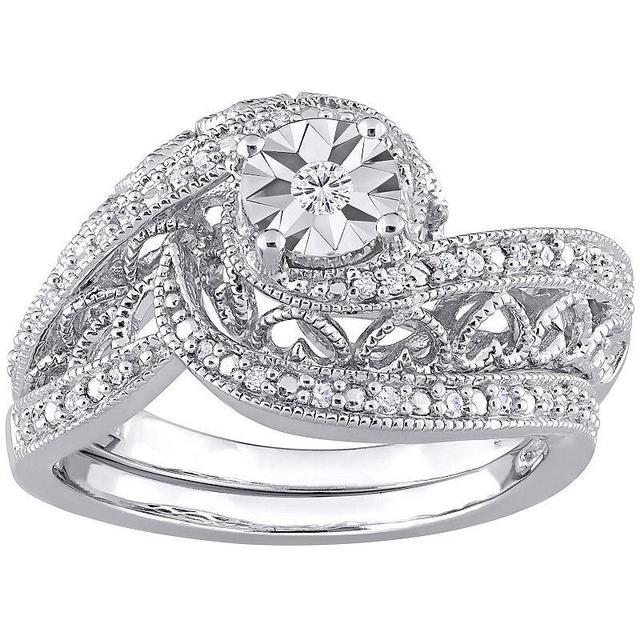 Stella Grace Sterling Silver 1/5 Carat T.W. Diamond Vintage Engagement Ring Set, Womens Product Image