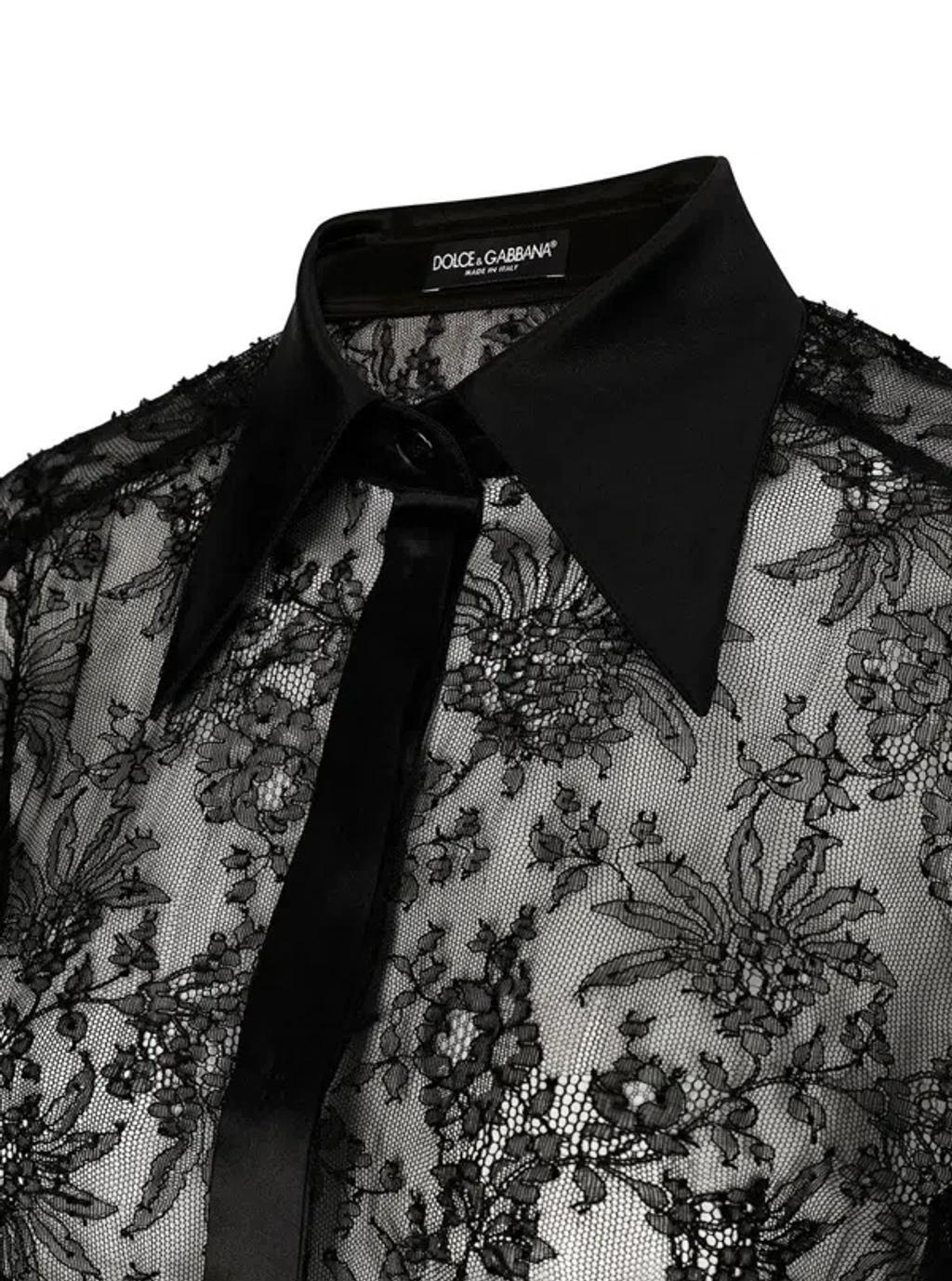 DOLCE & GABBANA Chantilly Lace Shirt With Satin Details In Black Product Image