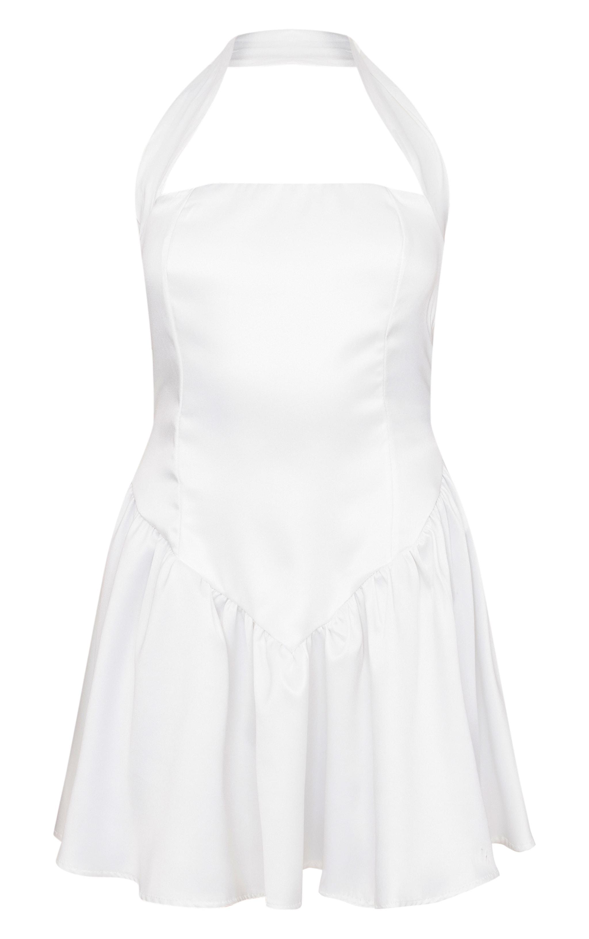 White Premium Satin Corset Detail Shift Dress Product Image