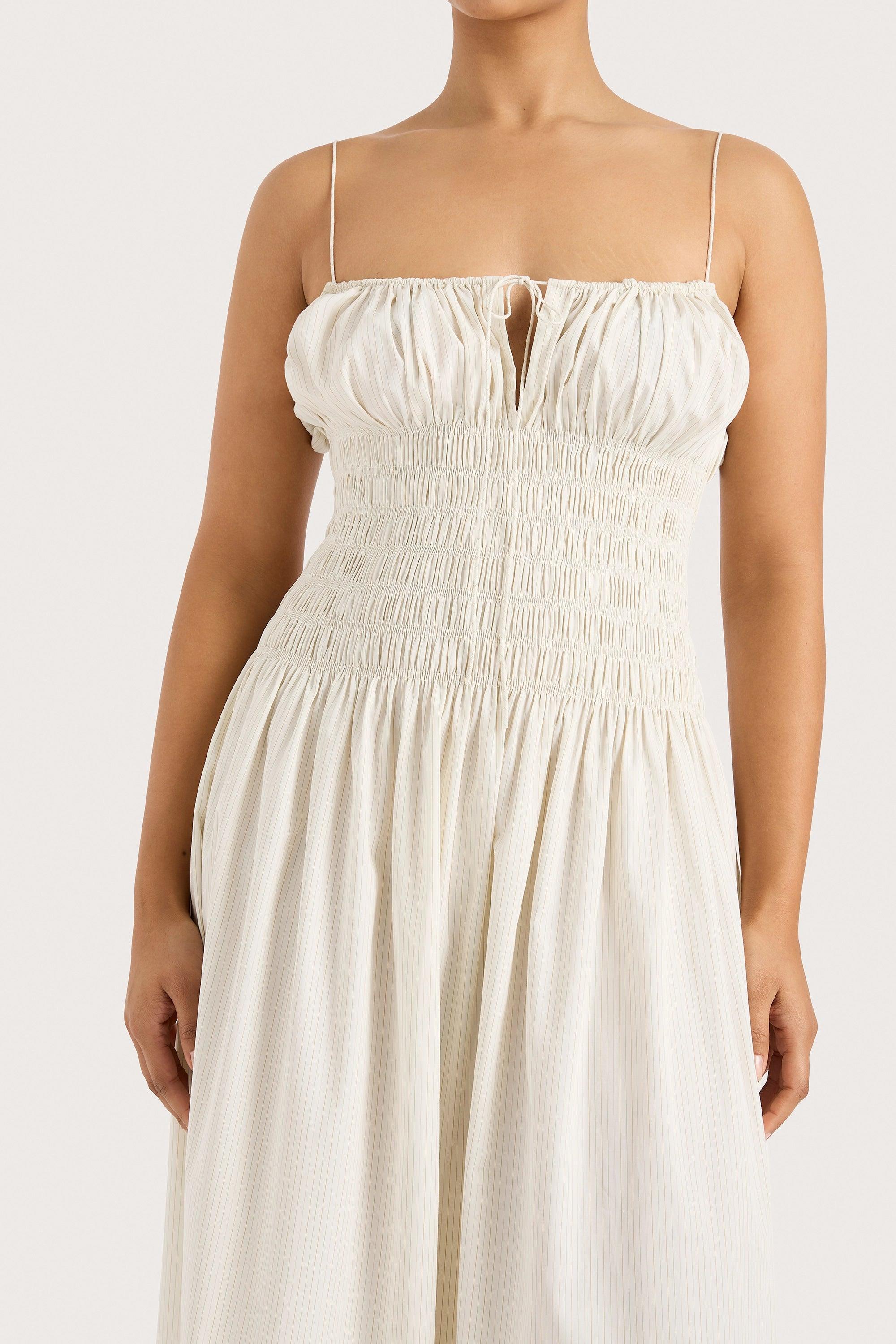 Aya String Maxi Dress Cream Pinstripe Product Image