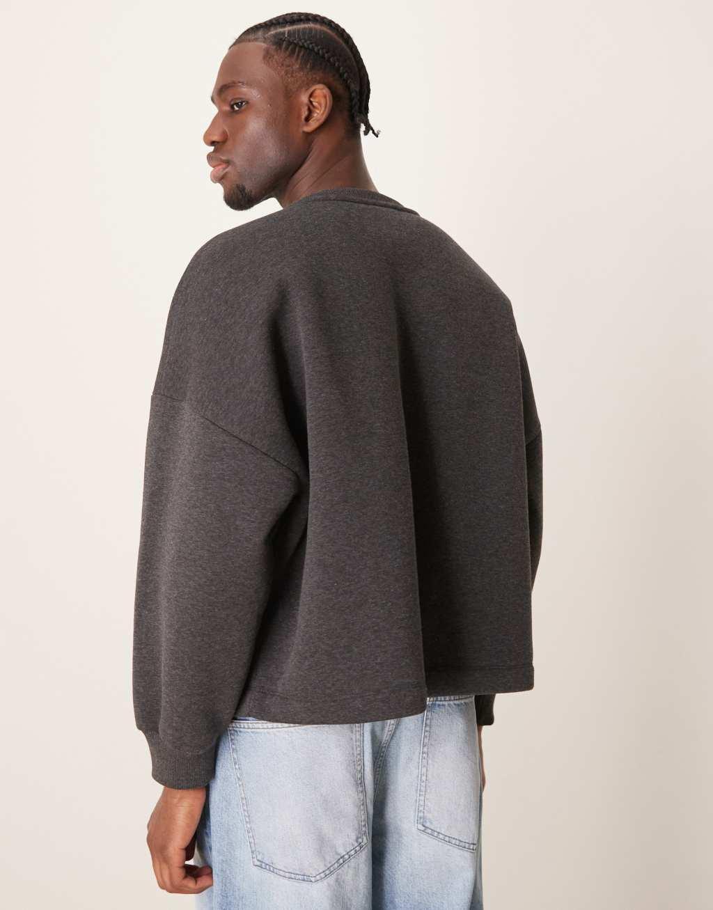 ASOS DESIGN super oversized boxy sweatshirt with henley neck in charcoal heather Product Image