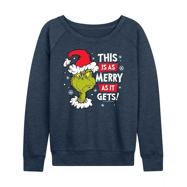 Womens Dr. Seuss The Grinch Merry As It Gets Lightweight French Terry Sweatshirt, Girls Grey Indigo Product Image