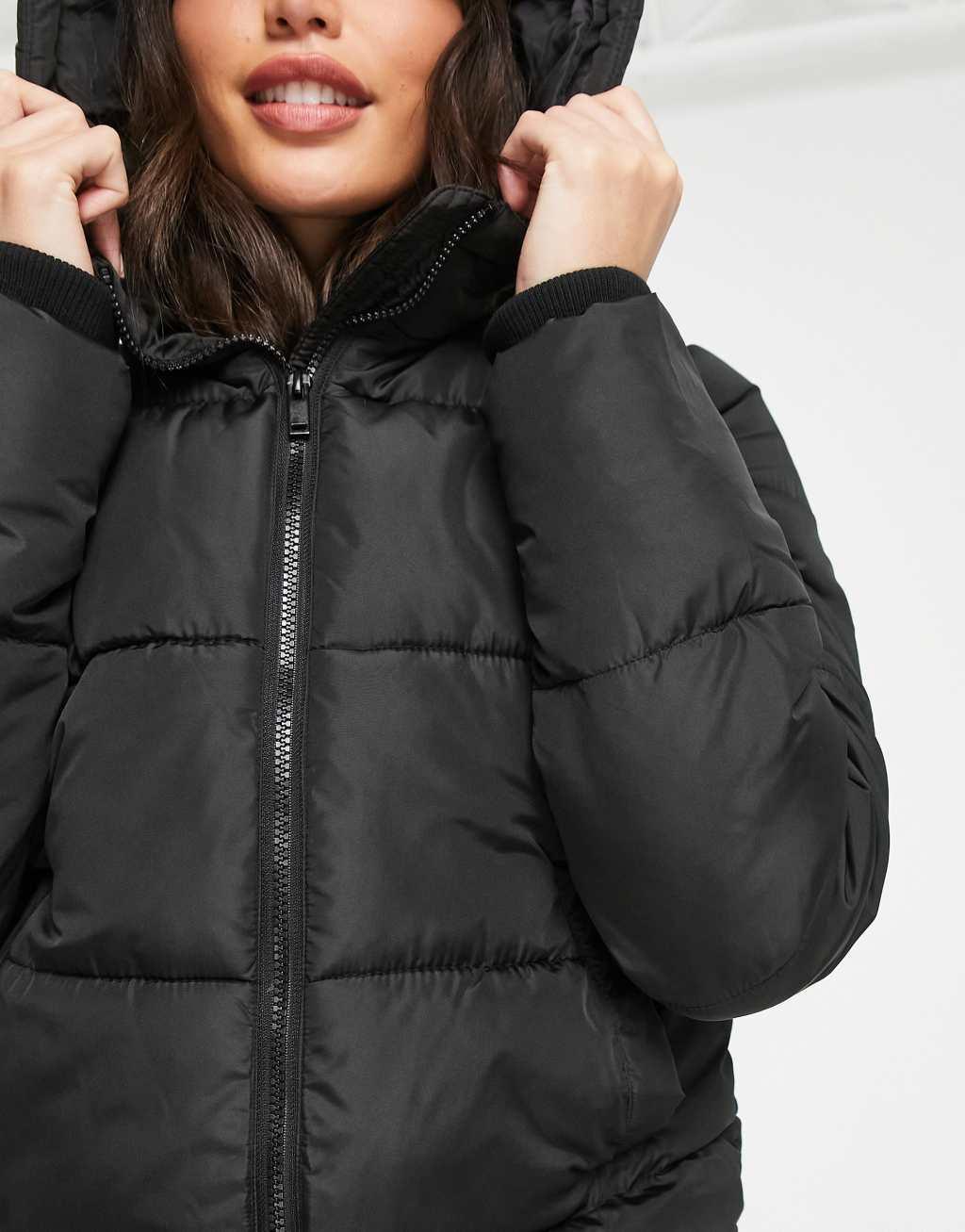 Pieces Tall hooded padded jacket in black Product Image