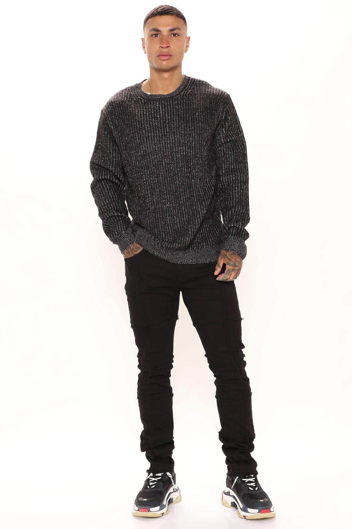 Heavy Ribbed Pullover Sweater - Black/combo Product Image