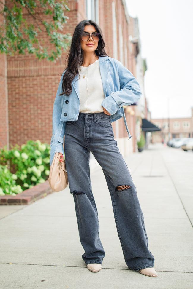 Invest In Me Denim Crop Trench Coat product image