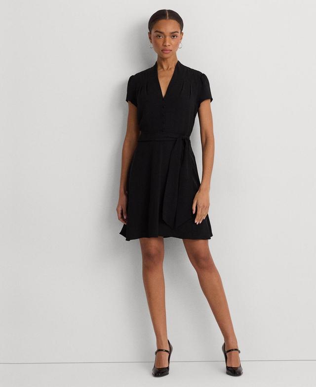 Lauren Ralph Lauren Womens Belted Georgette Short-Sleeve Dress Product Image