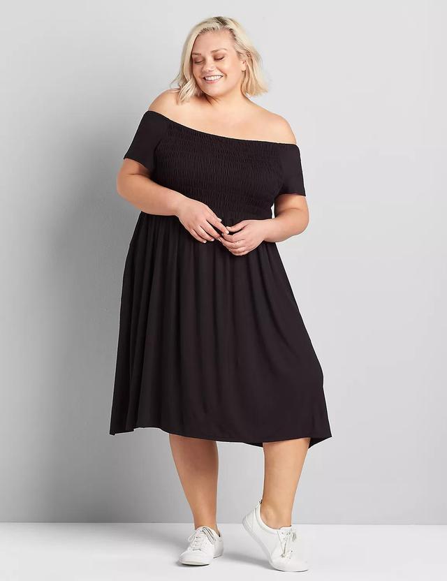 Off-The-Shoulder Smocked Swing Dress Product Image