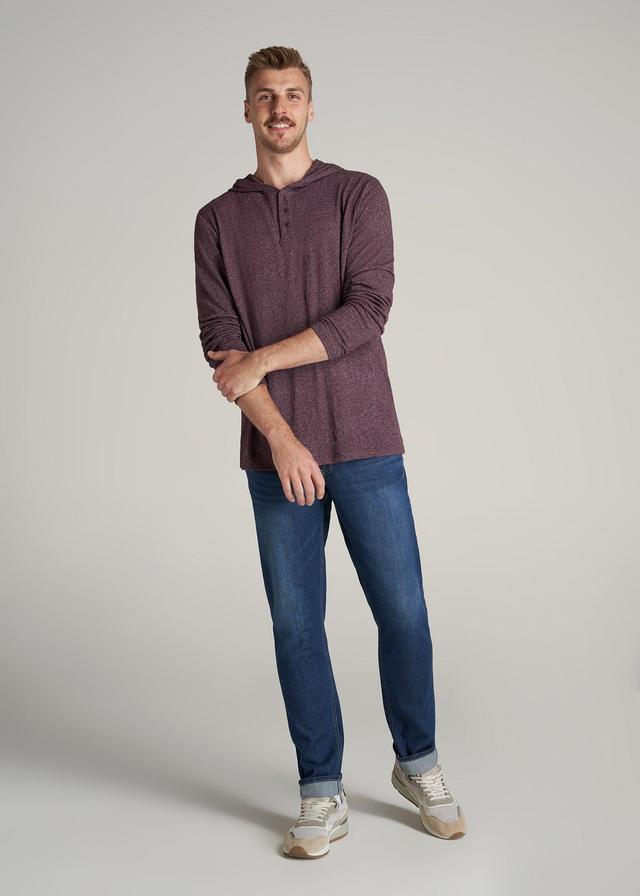 Henley Hoodie for Tall Men in Burgundy Mix Product Image