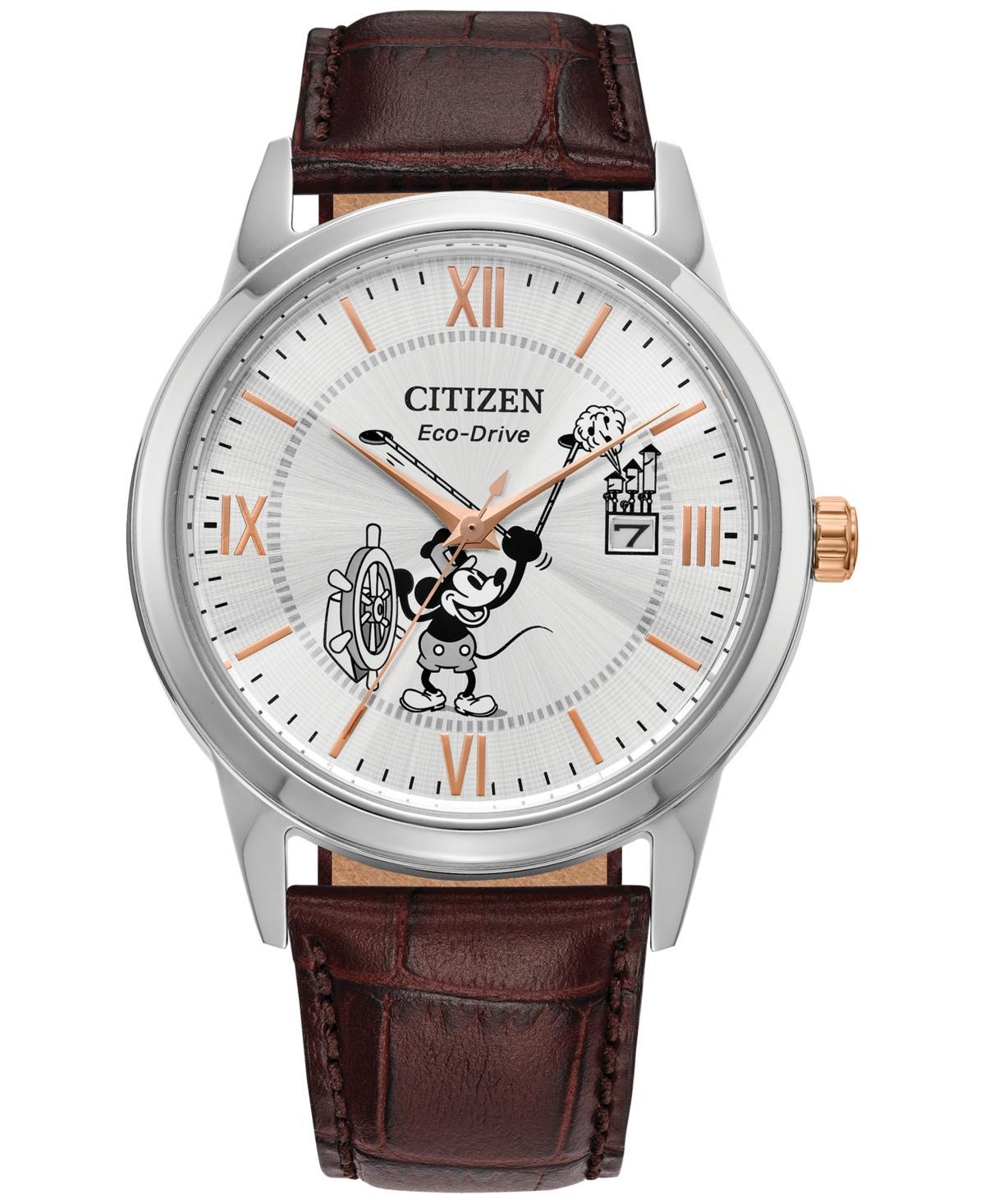 Citizen Mens Disney Citizen Steamboat Willie 1928 Three Hand Brown Leather Strap Watch Product Image