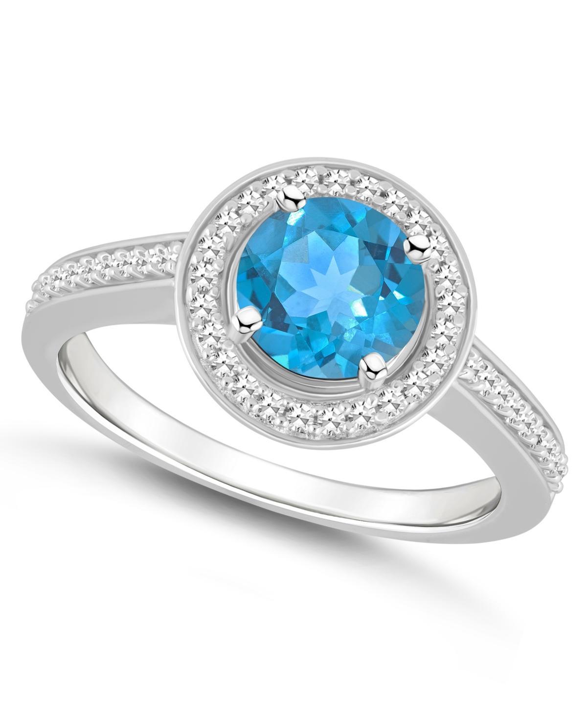 Celebration Gems Sterling Silver 7 mm Round Gemstone & 1/5 Carat T.W. Diamond Halo Ring, Womens Blue Topaz Product Image