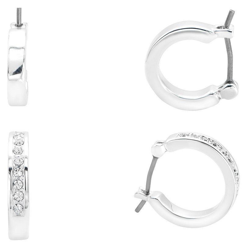 City Luxe Silver Tone Crystal Duo Hoop Earrings Set, Womens, Gold Tone Clear Product Image