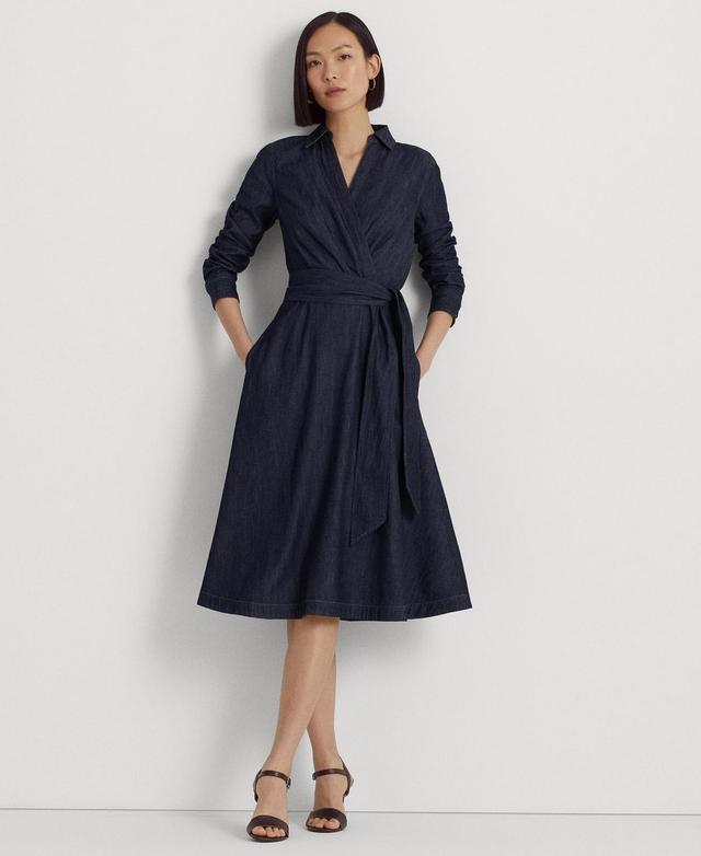 Lauren Ralph Lauren Womens Self-Belt Long-Sleeve Surplice Georgette Midi Dress Product Image