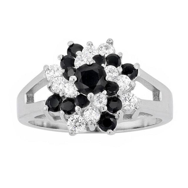 Traditions Jewelry Company Sterling Silver Black & White Crystal Cluster Ring, Womens Product Image