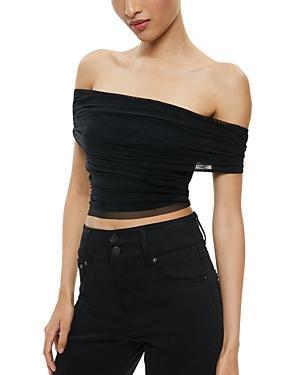 Women's Isadola Foldover Off-the-shoulder Mesh Ruched Top In Black Product Image