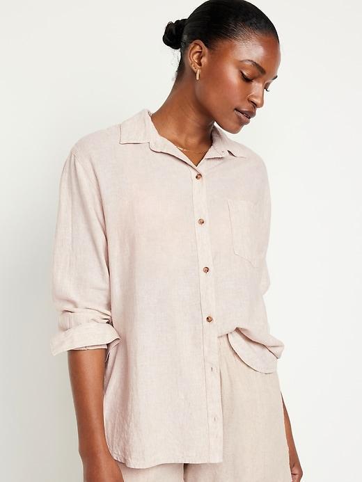 Linen-Blend Button-Down Boyfriend Shirt Product Image