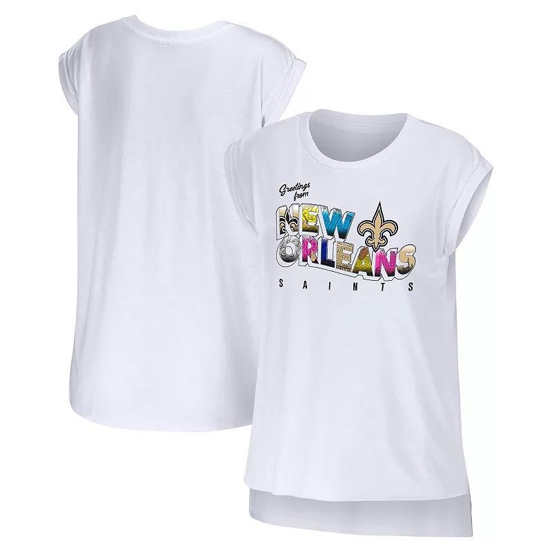 Womens WEAR by Erin Andrews New Orleans Saints Greetings From Muscle T-Shirt Product Image