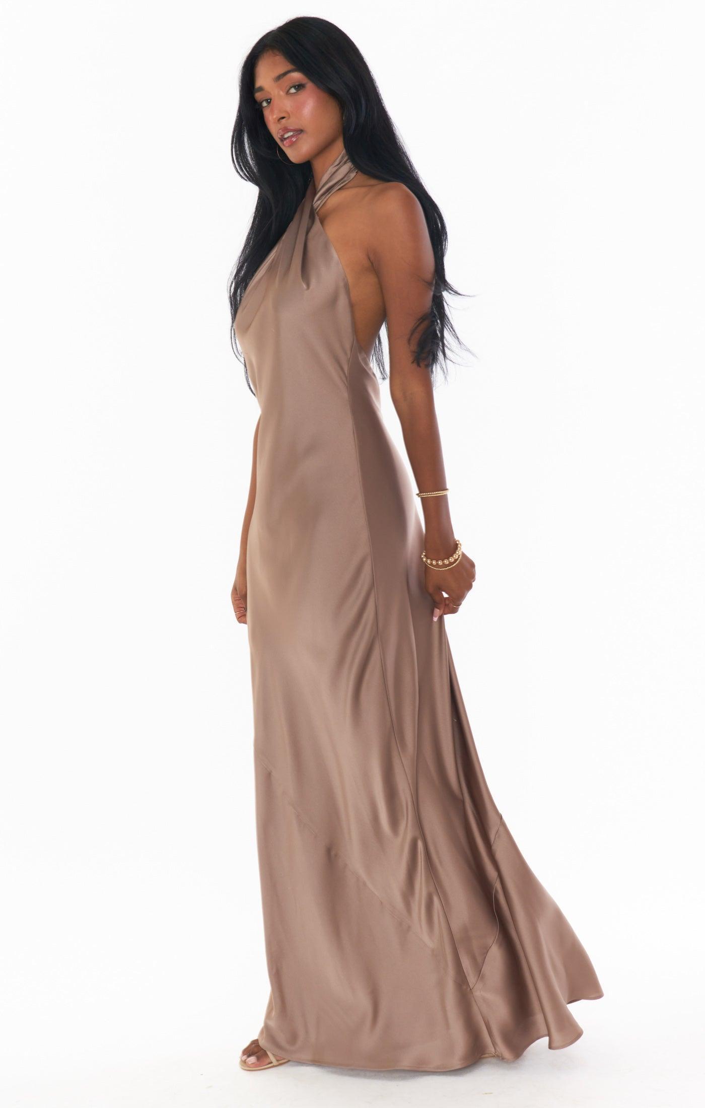 Jasmine Halter Maxi Dress ~ Dune Luxe Satin Product Image