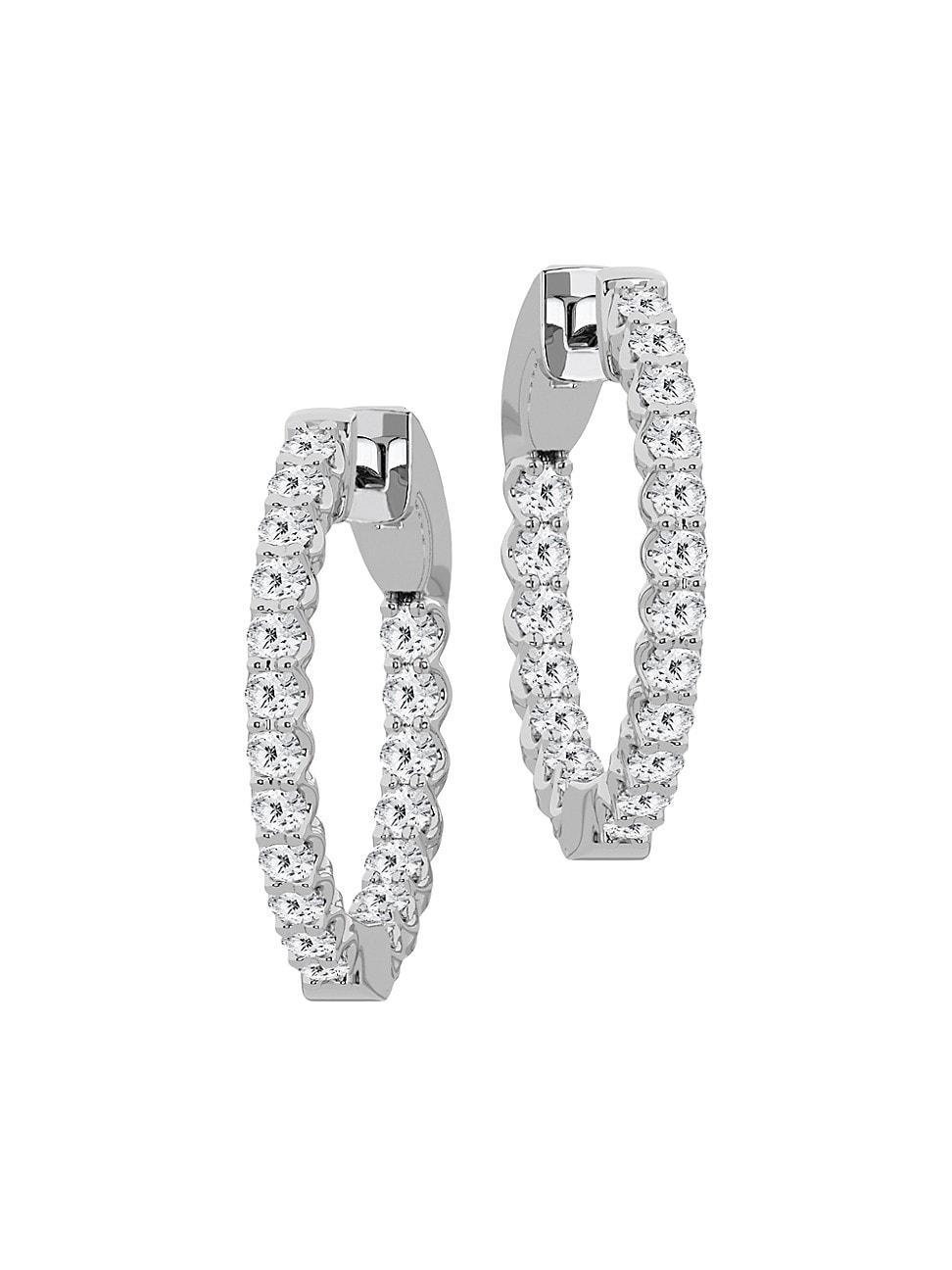 Womens 14K White Gold & 1 TCW Diamond Inside-Out Hoop Earrings Product Image